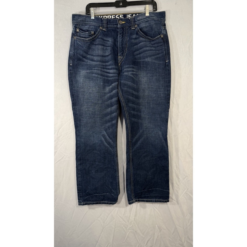 Express‎ Jeans Mens Blue Blake Loose Bootcut Low Rise Denim Measures 36x29